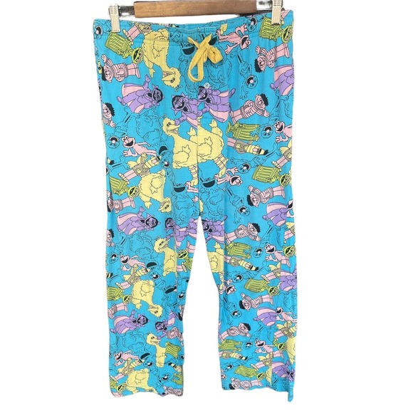 Sesame Street Pants Mens Small Blue Pull On Drawstring Sleep Lounge Big Bird - Picture 1 of 9